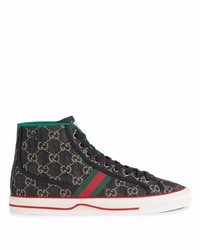 Sneakers alte di tela stampate nere di Gucci