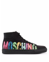 Sneakers alte di tela stampate nere di Moschino
