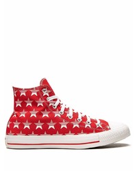 Sneakers alte di tela stampate rosse di Converse