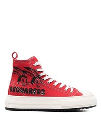 Sneakers alte di tela stampate rosse di DSQUARED2