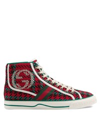 Sneakers alte di tela stampate rosse di Gucci