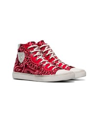 Sneakers alte di tela stampate rosse di Saint Laurent