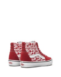 Sneakers alte di tela stampate rosse di Vans