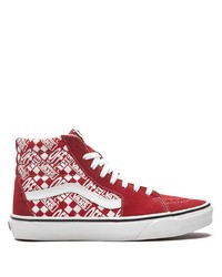 Sneakers alte di tela stampate rosse di Vans