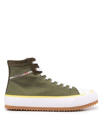 Sneakers alte di tela verde oliva di Diesel