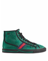 Sneakers alte di tela verde scuro di Gucci