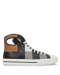 Sneakers alte in pelle a quadri nere e bianche di Burberry