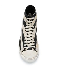 Sneakers alte in pelle a righe orizzontali bianche e nere di Saint Laurent
