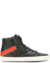 Sneakers alte in pelle a righe orizzontali nere di Philippe Model