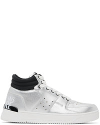 Sneakers alte in pelle argento di VERSACE JEANS COUTURE