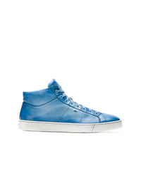 Sneakers alte in pelle azzurre di Santoni