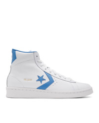 Sneakers alte in pelle bianche e blu