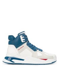 Sneakers alte in pelle bianche e blu scuro di Balmain