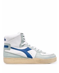Sneakers alte in pelle bianche e blu scuro di Diadora