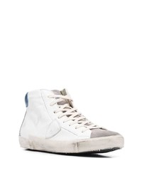 Sneakers alte in pelle bianche e blu scuro di Philippe Model Paris