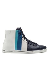 Sneakers alte in pelle bianche e blu scuro di Dolce & Gabbana