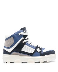 Sneakers alte in pelle bianche e blu scuro di DSQUARED2
