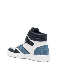 Sneakers alte in pelle bianche e blu scuro di Salvatore Ferragamo