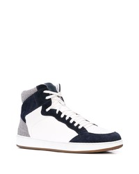 Sneakers alte in pelle bianche e blu scuro di Eleventy