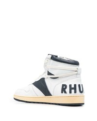 Sneakers alte in pelle bianche e blu scuro di Rhude