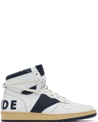 Sneakers alte in pelle bianche e blu scuro di Rhude