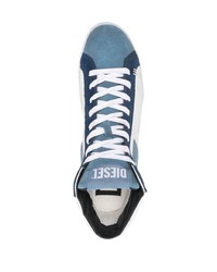 Sneakers alte in pelle bianche e blu scuro di Diesel