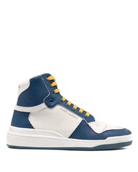 Sneakers alte in pelle bianche e blu scuro di Saint Laurent