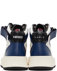 Sneakers alte in pelle bianche e blu scuro di Kenzo
