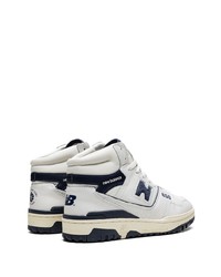 Sneakers alte in pelle bianche e blu scuro di New Balance