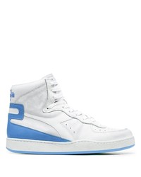 Sneakers alte in pelle bianche e blu di Diadora