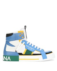 Sneakers alte in pelle bianche e blu di Dolce & Gabbana