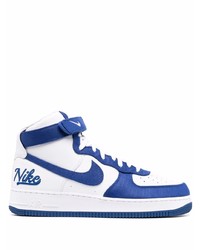 Sneakers alte in pelle bianche e blu di Nike