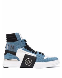 Sneakers alte in pelle bianche e blu di Philipp Plein