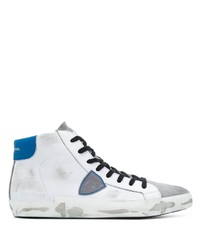 Sneakers alte in pelle bianche e blu di Philippe Model Paris