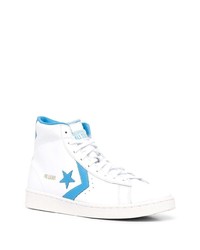Sneakers alte in pelle bianche e blu di Converse