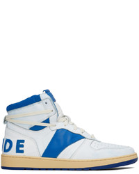 Sneakers alte in pelle bianche e blu di Rhude