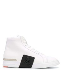 Sneakers alte in pelle bianche e nere di Philipp Plein
