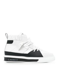 Sneakers alte in pelle bianche e nere di Roberto Cavalli