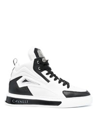 Sneakers alte in pelle bianche e nere di Roberto Cavalli