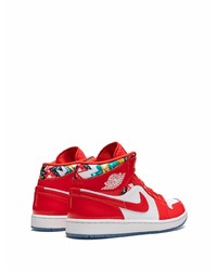 Sneakers alte in pelle bianche e rosse di Jordan
