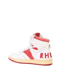 Sneakers alte in pelle bianche e rosse di Rhude