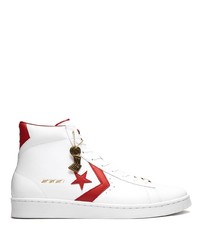 Sneakers alte in pelle bianche e rosse di Converse