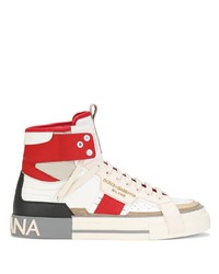 Sneakers alte in pelle bianche e rosse di Dolce & Gabbana