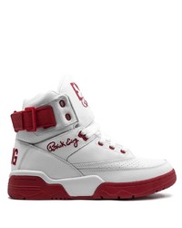Sneakers alte in pelle bianche e rosse di Ewing