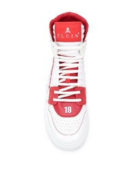 Sneakers alte in pelle bianche e rosse di Philipp Plein