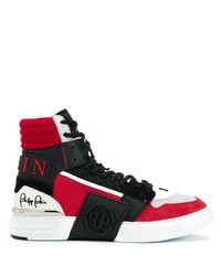 Sneakers alte in pelle bianche e rosse di Philipp Plein