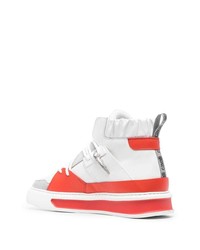 Sneakers alte in pelle bianche e rosse di Roberto Cavalli