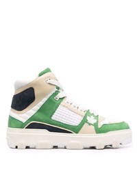 Sneakers alte in pelle bianche e verdi di DSQUARED2