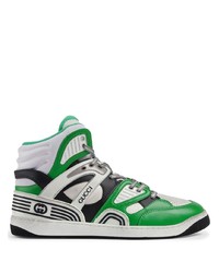 Sneakers alte in pelle bianche e verdi di Gucci