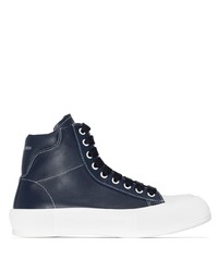 Sneakers alte in pelle blu scuro di Alexander McQueen
